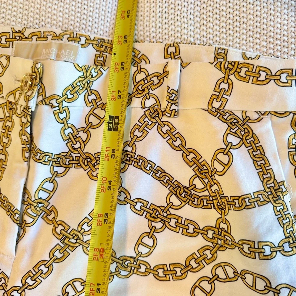 MICHAEL KORS Stretchy White & Gold Chain Print Skinny Pants